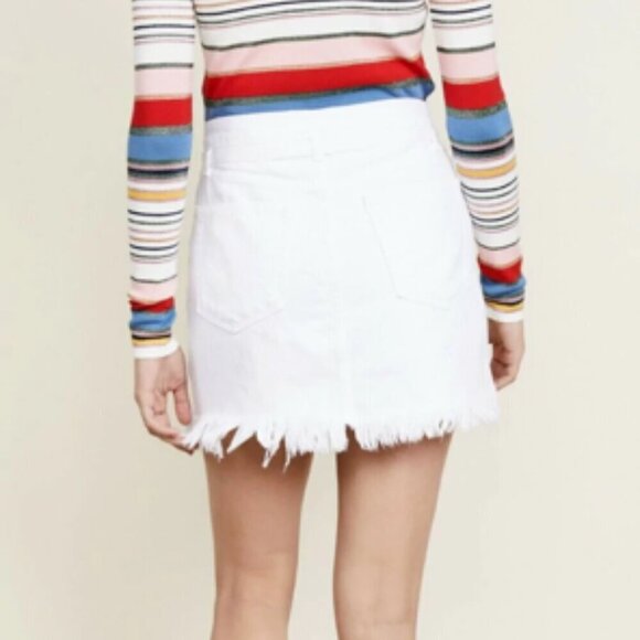 FRAME Denim Le High White Belted Frayed Fringe Hem Mini Skirt 24 - Picture 4 of 14
